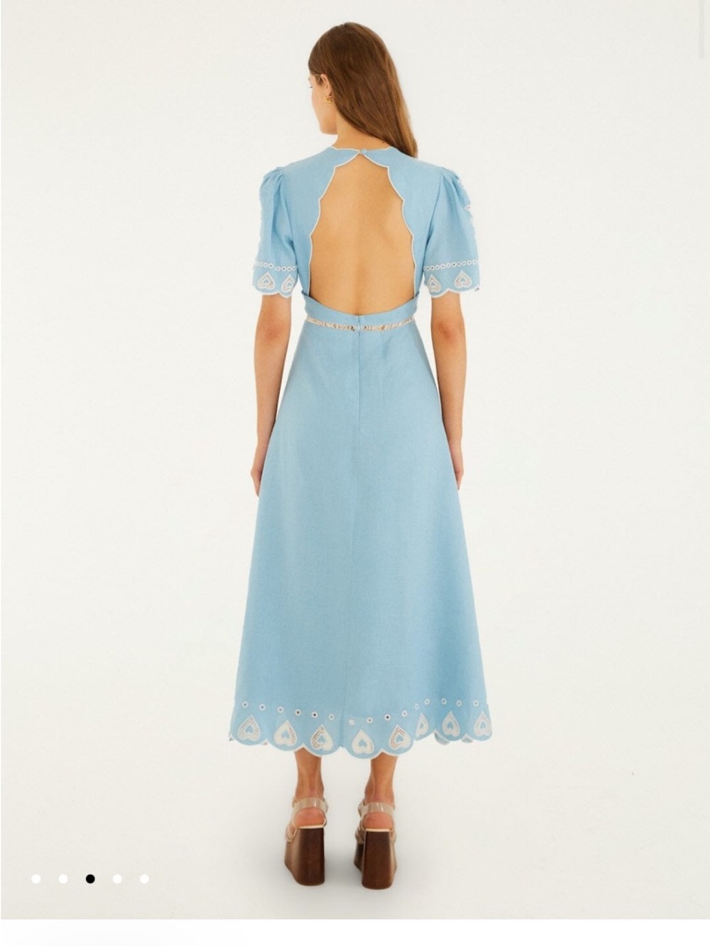 FARM Rio Light Blue Embroidered Euroflax™ Premium Linene Midi Dress - Picture 3 of 3
